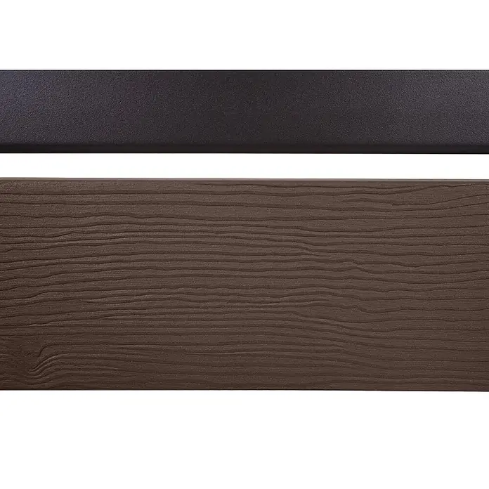 Alu Mülltonnen-Zaun 130x100x6cm Braun Holzoptik erweiterbar -  - Zwei Muster: dunkelgraues strukturiertes Material über braunem Holzmaserungs-Verbundwerkstoff.
