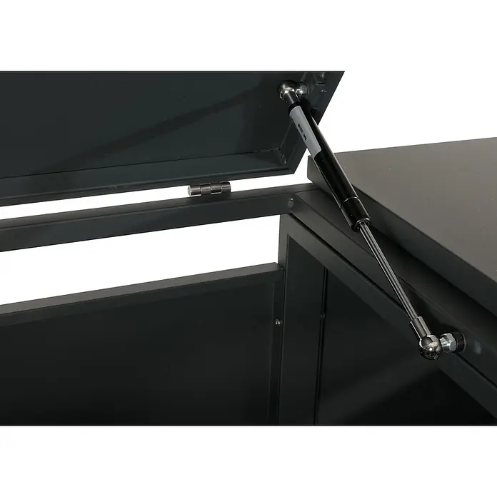 2er-Mülltonnenverkleidung 117x131x80cm Anthrazit Stahl 54kg erweiterbar -  - Dunkelgrauer Metall-Aufbewahrungsboxdeckel wird von einer Gasdruckfeder und einem Scharnier offen gehalten.