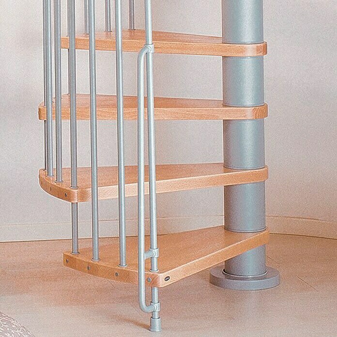 Fontanot Arké Escalera de caracol Klan (Diámetro: 120 cm, Gris metálico, Color peldaños: Haya clara, Altura de planta: 253 - 306 cm)