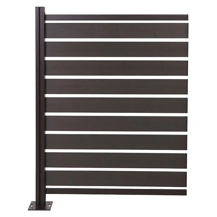 Alu Mülltonnen-Zaun 130x100x6cm Anthrazit Holzoptik erweiterbar -  - Dunkelbraunes Lamellen-Zaunelement mit passendem Pfosten für Sichtschutz.