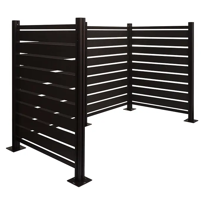 Alu Mülltonnen-Zaun 130x206x110cm Anthrazit Holzoptik erweiterbar -  - Dunkelgrauer Lamellen-Sichtschutz, L-förmig, mit Montage-Bodenplatten.