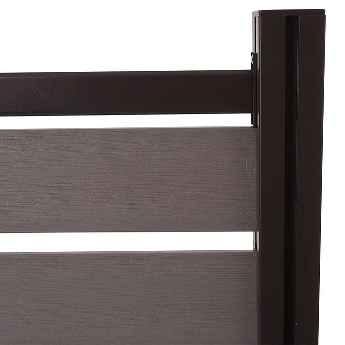 Alu Mülltonnen-Zaun 130x110x6cm Basiselement Grau Holzoptik erweiterbar -  - Dunkelbrauner Metallzaun mit dunkelgrauen Lamellen.