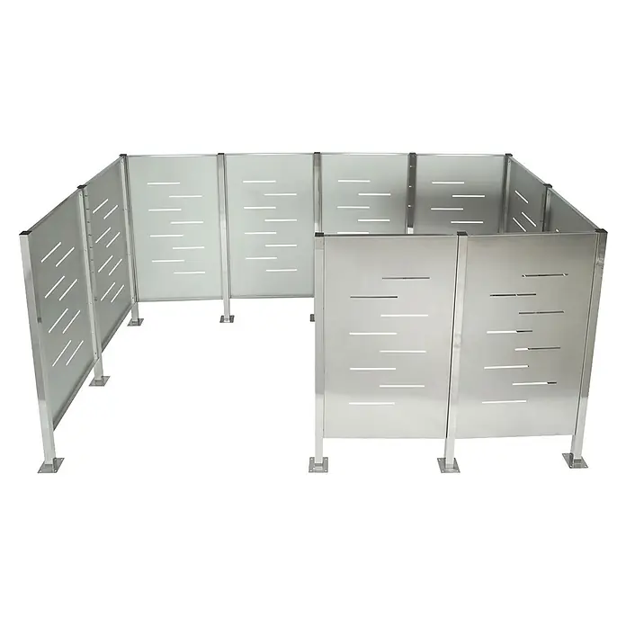 Mülltonnen-Zaun 151x326x166cm Metall Mülltonnenverkleidung Edelstahl Silber -  - Modulares Sichtschutzsystem aus Edelstahl mit geschlitzten Platten, L-förmig angeordnet.
