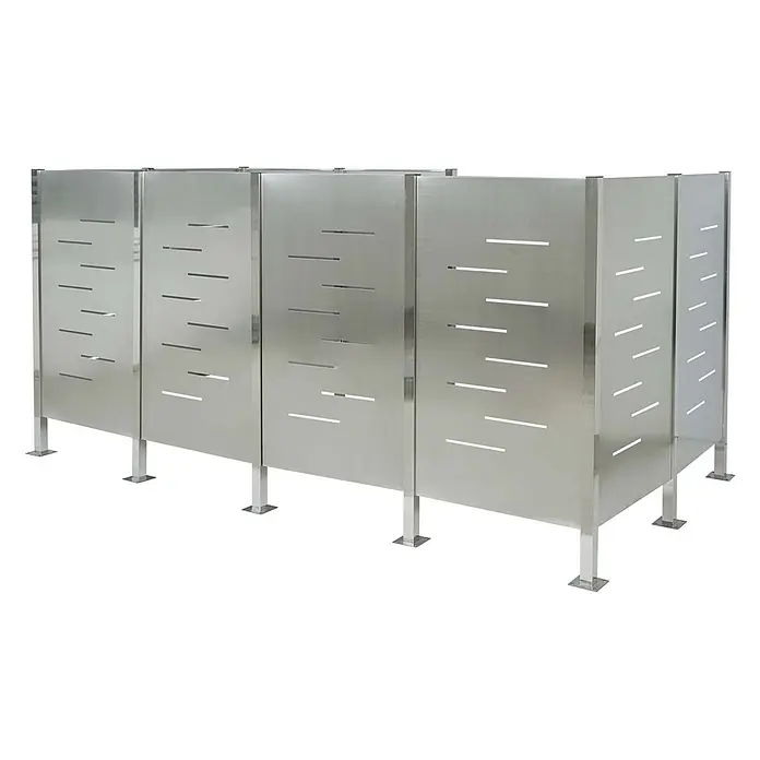 Mülltonnen-Zaun 151x326x166cm Metall Mülltonnenverkleidung Edelstahl Silber -  - Modulare Edelstahl-Trennwände mit horizontalen Schlitzen, die mehrere Sichtschutzkabinen bilden.