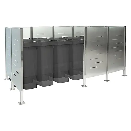 Mülltonnen-Zaun 151x326x166cm Metall Mülltonnenverkleidung Edelstahl Silber