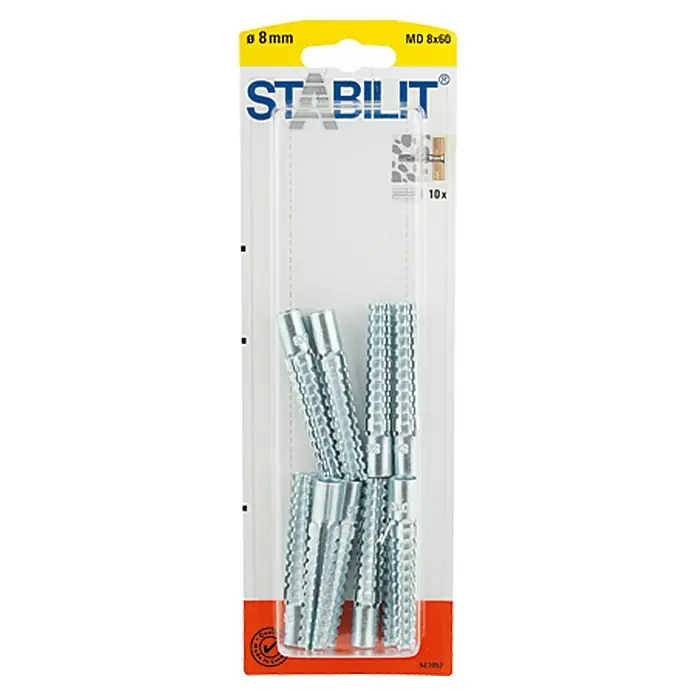 Stabilit Metall-Universaldübel - Durchmesser Dübel: 8 mm, Länge Dübel: 60 mm, Geeignet für: Vollbaustoffe & Mauerwerk, 10 Stk. - Eine Packung Stabilit Dübel MD 8x60, ideal für sichere Befestigungen im Trockenbau. Inhalt: 10 Stück.