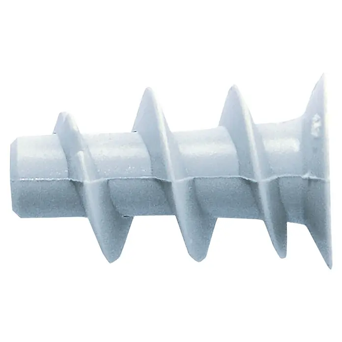 Stabilit Gipskartondübel - 10 Stk., Länge Dübel: 22 mm, Geeignet für: Plattenbaustoffe & Hohlräume, Kunststoff - Nahaufnahme einer grauen Gipskartondübel, die sich ideal für die sichere Befestigung von Gegenständen an Trockenbauwänden eignet.