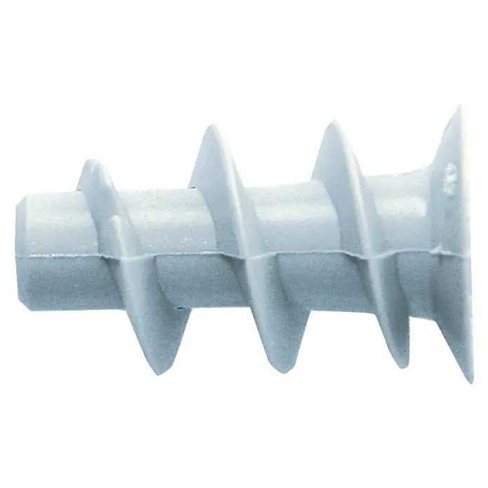 Stabilit Gipskartondübel - 10 Stk., Länge Dübel: 22 mm, Geeignet für: Plattenbaustoffe & Hohlräume, Kunststoff - Nahaufnahme einer grauen Gipskartondübel, die sich ideal für die sichere Befestigung von Gegenständen an Trockenbauwänden eignet.