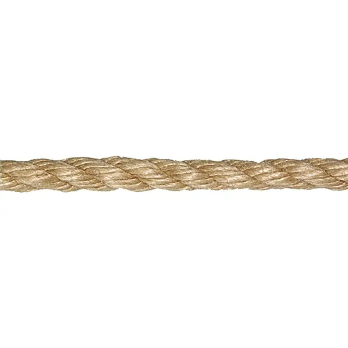 Stabilit Spleitex-Seil Meterware - 16 mm, Polypropylen, 3-schäftig gedreht - Nahaufnahme eines robusten, gedrehten Naturseils, ideal für rustikale Dekorationen und handwerkliche Projekte.