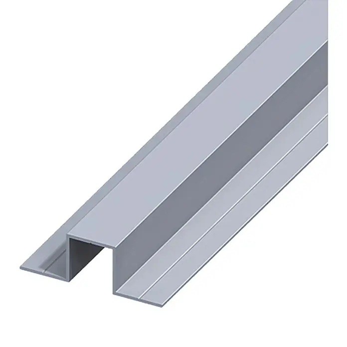 Kantoflex U-Profil1.000 x 31,5 x 11,5 mm, 2 Schenkel 180 °, Stärke: 1,5 mm, Aluminium, Unbehandelt - Nahaufnahme eines silbernen Aluminiumprofils mit U-förmigem Kanal und flacher Oberfläche auf weißem Hintergrund.