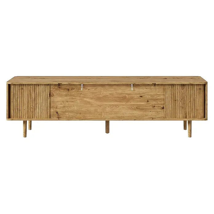 SONNENH Kommode 165 x 40 x 46 cm, Holzoptik -  - Hellbraunes Holzsideboard mit geriffelten Schiebetüren und konischen Beinen.