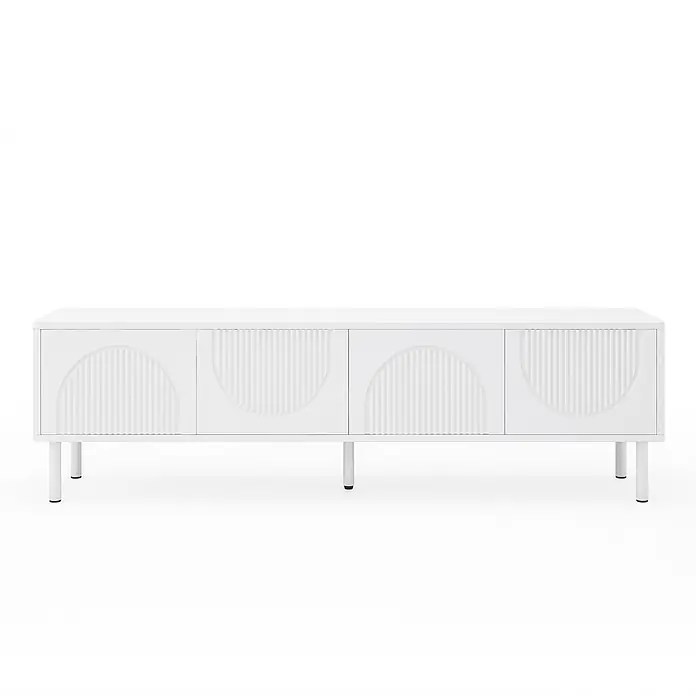 SONNENH Kommode 180 x 40 x 52 cm, Weiß -  - Weißes modernes Sideboard mit vier Türen, jeweils mit halbrunder Rillenverzierung, auf zylindrischen Beinen.