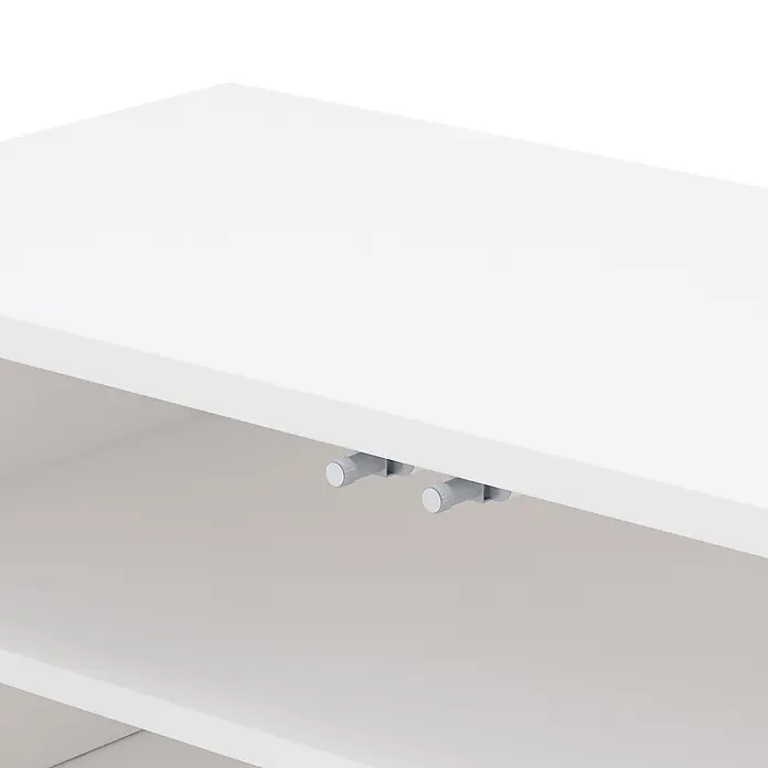 SONNENH Kommode 180 x 40 x 52 cm, Weiß -  - Zwei graue Soft-Close-Dämpfer an der Unterseite eines weißen Regals befestigt.
