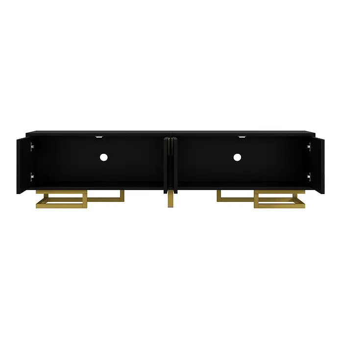 SONNENH Kommode 160 x 38 x 44,5 cm, Schwarz -  - Schwarzer Medienschrank mit goldenen Beinen, Türen offenbaren Staufächer und Kabelführungsöffnungen.