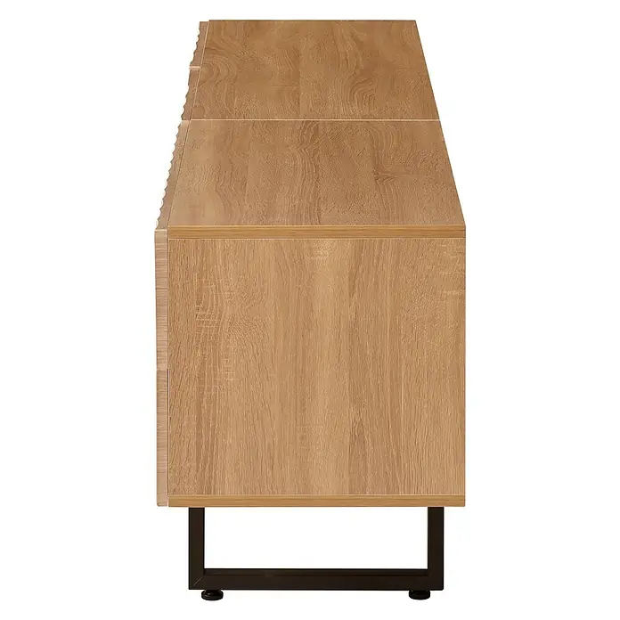 SONNENH Kommode 180 x 38 x 51,5 cm, Natur -  - Hellbrauner Schrank mit Holzmaserung, schwarzem Metallgestell und geriffelter linker Seite.