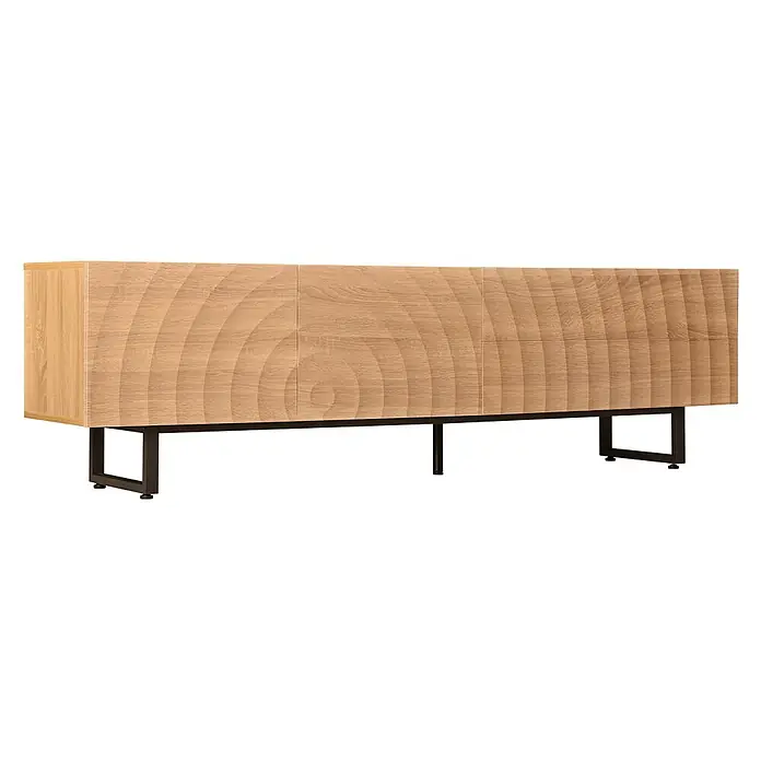 SONNENH Kommode 180 x 38 x 51,5 cm, Natur -  - Helles Holz Sideboard mit gewellten Türen und schwarzen Metallbeinen.
