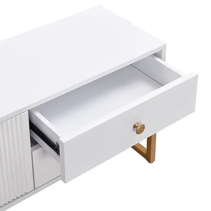 SONNENH Kommode 175 x 30 x 46 cm, Weiß -  - Weißer Konsolentisch mit offener Schublade, goldenem Knauf und goldenen Metallbeinen.