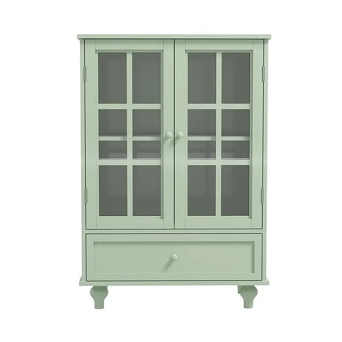 SONNENH Kommode 71 x 38 x 93 cm, Mintgrün -  - Mintgrüner Vitrinenschrank mit zwei Glastüren, einer unteren Schublade und Zierfüßen.