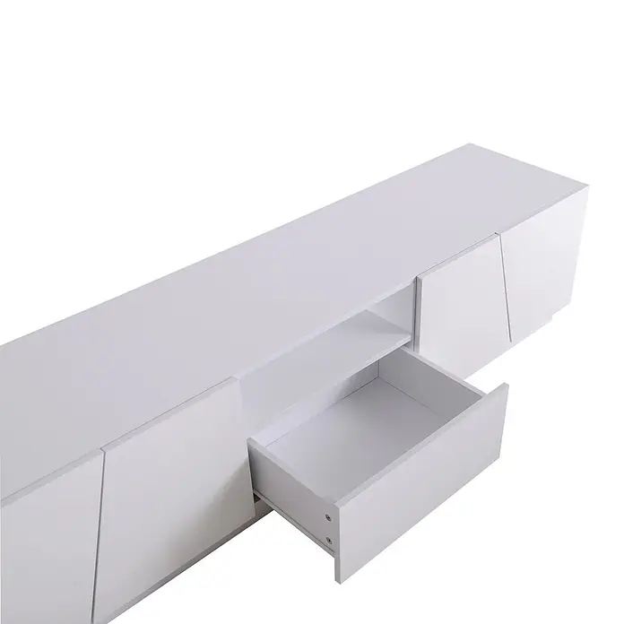 SONNENH Kommode 170 x 37 x 42 cm, Weiß -  - Weißer minimalistischer TV-Schrank mit offener Schublade und offenem Mittelfach.