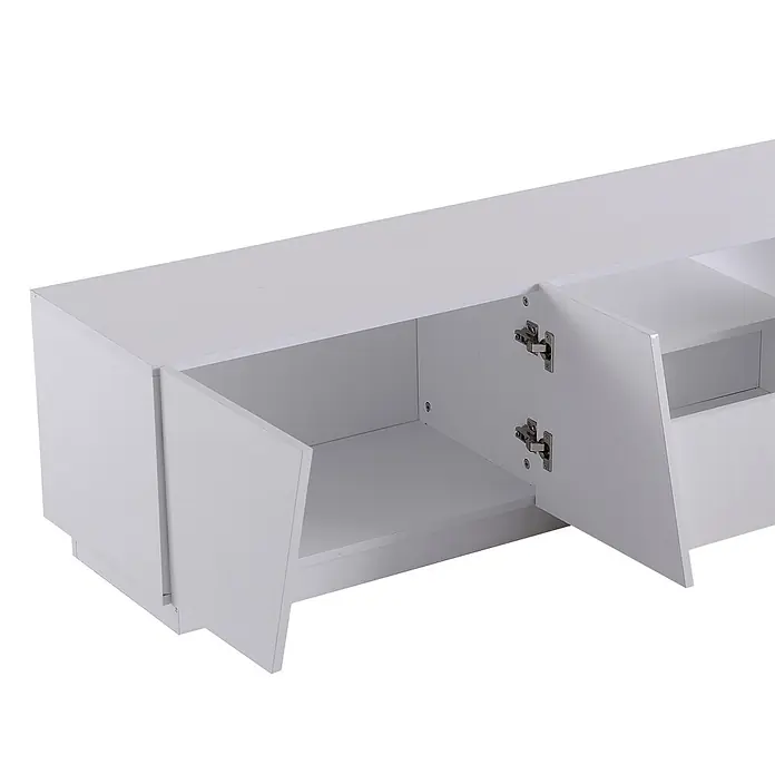 SONNENH Kommode 170 x 37 x 42 cm, Weiß -  - Weißer TV-Schrank mit zwei offenen Türen, der Innenfächer und Ablagen zeigt.