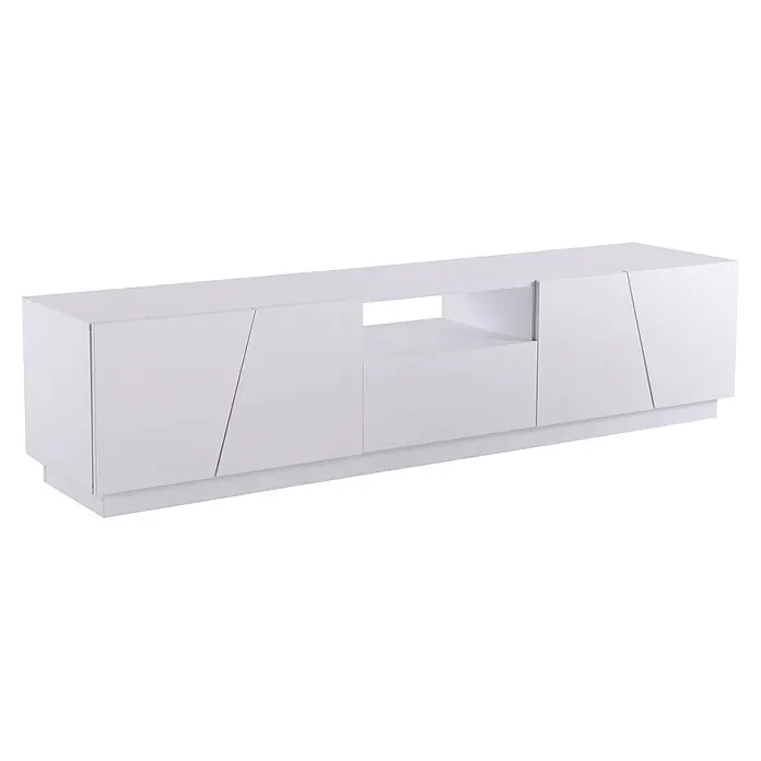 SONNENH Kommode 170 x 37 x 42 cm, Weiß -  - Weißer, texturierter Unterschrank mit zentralem offenen Fach, Schublade und zwei Seitenschränken mit abgewinkelten Türen.