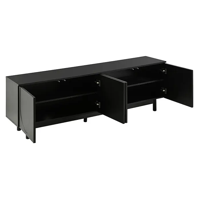 SONNENH Kommode 175 x 38 x 56 cm, Schwarz -  - Schwarzes modernes Sideboard mit drei offenen Türen, die Innenregale und dezente Beine zeigen.