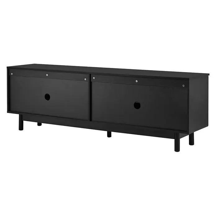 SONNENH Kommode 175 x 38 x 56 cm, Schwarz -  - Schwarzes TV-Lowboard mit zwei Schiebetüren, Kabelführungsöffnungen und kurzen Beinen.