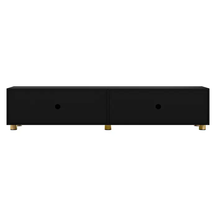 SONNENH Kommode 180 x 35 x 40 cm, Schwarz -  - Schwarzer moderner Schrank mit zwei Türen, runden Griffen und goldenen Beinen.