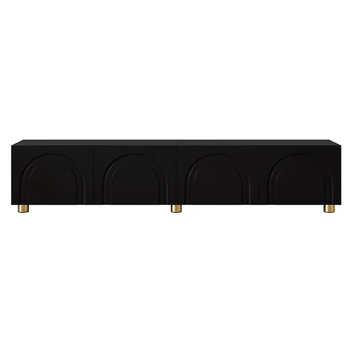 SONNENH Kommode 180 x 35 x 40 cm, Schwarz -  - Schwarzer Schrank mit gewölbten Türen und goldenen Beinen.