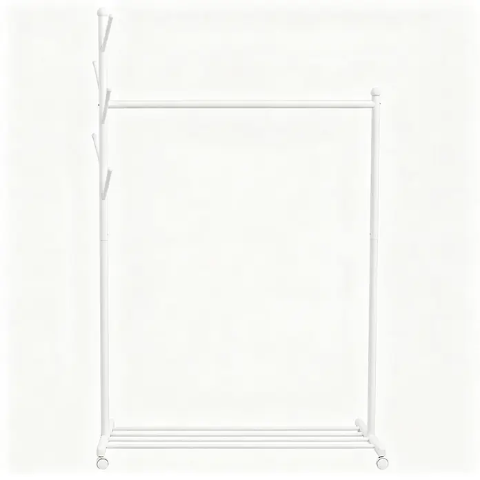 SONNENH Garderobenständer 120 x 43 x 171 cm, 1 Ablage, Weiß -  - Weißer Metallkleiderständer mit einer oberen Kleiderstange, Seitenhaken, einer unteren Ablage und Rollen.