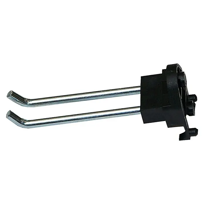 Küpper Lochwandhaken 7203 - Passend für: Küpper Stahlblech-Lochwand, Länge: 75 mm, 4 -tlg. - Doppelter Regalhaken mit schwarzem Kunststoffhalterung zur Warenpräsentation im Einzelhandel.