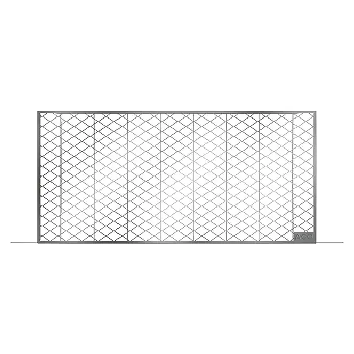 ACO Therm Lichtschachtrost - L x B: 84 x 40 cm, Stahl verzinkt, Streckmetall - Das Bild zeigt eine rechteckige Metallgitterstruktur, wahrscheinlich ein dekoratives Paneel oder eine Trennwand, mit einem feinen Rautenmuster.