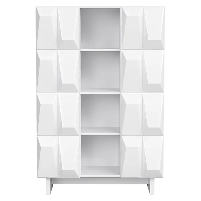 SONNENH Schuhschrank 90,5 x 34 x 135,5 cm, 12 Fächer, Weiß -  - Weißer moderner Schrank mit geometrisch facettierten Türen und offenen Mittelfächern.