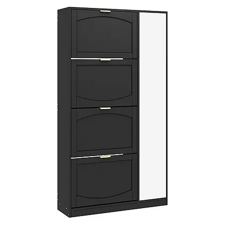 SONNENH Schuhschrank 80 x 24 x 147 cm, 4 Klappfächer, Schwarz