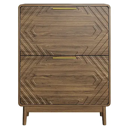 SONNENH Schuhschrank 60 x 24 x 95 cm, 2 Klappfächer, Walnussoptik