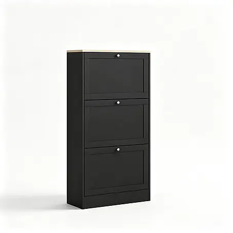 SONNENH Schuhschrank 60 x 23,5 x 115 cm, 3 Klappfächer, Schwarz/Holzoptik