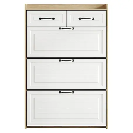SONNENH Schuhschrank 80 x 23,5 x 131 cm, 2 Schubladen, Natur/Weiß