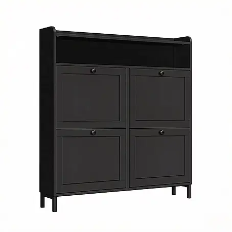 SONNENH Schuhschrank 100 x 19,5 x 107 cm, 4 Klappfächer, Schwarz