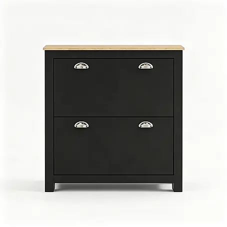 SONNENH Schuhschrank 79 x 23 x 90,5 cm, 2 Fächer, Schwarz