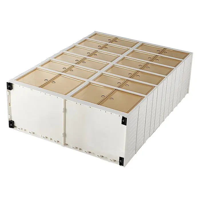 SONNENH Schuhschrank 87,12 x 34,54 x 116,84 cm, 6 Ebenen, Weiß -  - Weißer modularer Kunststoff-Organizer mit 20 durchsichtigen goldbraunen Fächern.
