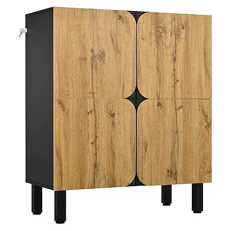 SONNENH Schuhschrank 80 x 38,5 x 95 cm, 8 Fächer, Schwarz/Natur