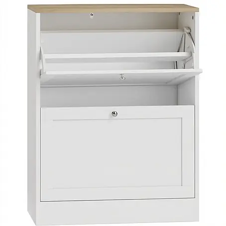 SONNENH Schuhschrank 60 x 23,5 x 80 cm, 2 Klappfächer, Eichenoptik/Weiß