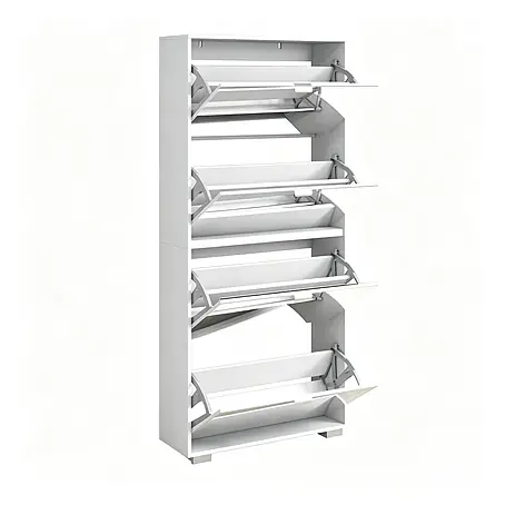 SONNENH Spiegelschuhschrank 76 x 26 x 168 cm, 4 Klappfächer, Weiß
