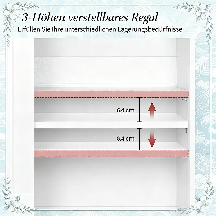 SONNENH Aufbewahrungsschrank 70 x 30 x 80,2 cm, Weiß -  - Weißes 3-fach höhenverstellbares Regal mit 6,4 cm Verstellbarkeit für unterschiedliche Lagerbedürfnisse.