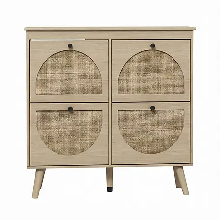 SONNENH Schuhschrank 105 x 24 x 97,5 cm, 4 Klappfächer, Natur