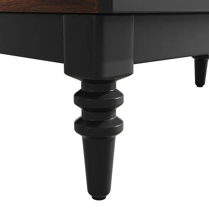 SONNENH Schrank-Set 152 x 38,5 x 165 cm, Schwarz -  - Schwarzes, verziertes Möbelbein mit sichtbarer dunkelbrauner Tischplattenkante.