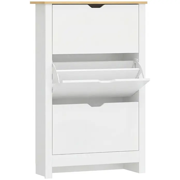 SONNENH Schuhschrank 72 x 26 x 112 cm, 3 Klappfächer, Natur/Weiß - 