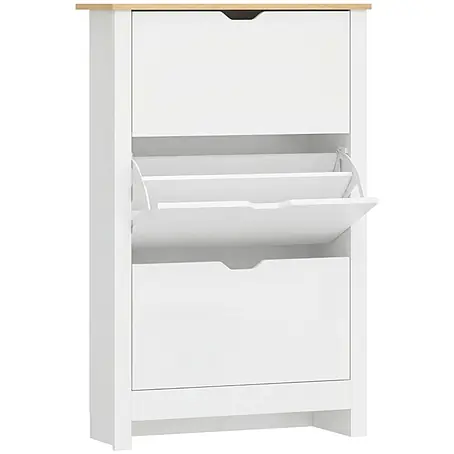SONNENH Schuhschrank 72 x 26 x 112 cm, 3 Klappfächer, Natur/Weiß