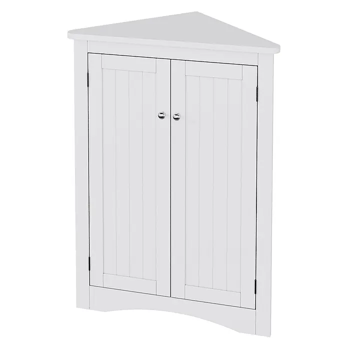 SONNENH Eckschrank 61,5 x 34,5 x 80 cm, Weiß -  - Weißer Eckschrank mit zwei Paneeltüren und silbernen Griffen zur Aufbewahrung.