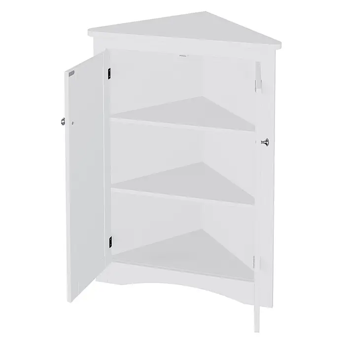 SONNENH Eckschrank 61,5 x 34,5 x 80 cm, Weiß -  - Weißer Eckschrank mit zwei geöffneten Türen und drei Einlegeböden.